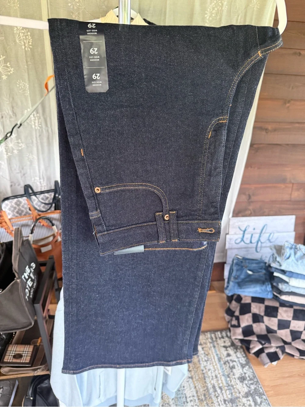 J. Crew Modern Wide-Leg Jeans in Dark Indigo with Orange Stitching - Picture 5 of 5